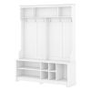 Modern Hallway Hall Tree with Metal Hooks and Storage Space, Multi-Functional Entryway Coat Rack with Shoe Cubbies - White