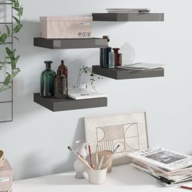 Floating Wall Shelves 4 pcs High Gloss Gray 9.1"x9.3"x1.5" MDF - Grey