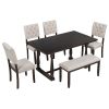 6-Piece Dining Table and Chair Set with Special-shaped Legs and Foam-covered Seat Backs&Cushions for Dining Room - Espresso