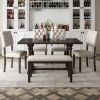 6-Piece Dining Table and Chair Set with Special-shaped Legs and Foam-covered Seat Backs&Cushions for Dining Room - Espresso