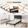 Twin Size Bed Frame - Linen Upholstered Platform Bed with Headboard, No Box Spring Needed with 800LBS Sturdy Wooden Slats, Dark Grey