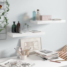 Floating Wall Shelves 2 pcs High Gloss White 19.7"x9.1"x1.5" MDF - White