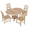 Rustic 5-Piece Extendable Dining Table Set Round Trestle Table and 4 Cross Back Dining Chairs for Kitchen, Dining Room - Natural - Solid Wood