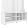 Modern Hallway Hall Tree with Metal Hooks and Storage Space, Multi-Functional Entryway Coat Rack with Shoe Cubbies - White