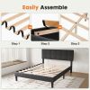 Queen Size Bed Frame - Linen Upholstered Platform Bed with Headboard, No Box Spring Needed with 800LBS Solid Wooden Slats Support, Dark grey