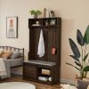 Dark brown, Column Coat Rack with Storage Shoe Cabinet - as picture