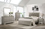 Modern 1pc Beige Champagne Finish Full Size Panel Bed Wooden Crocodile Texture PU Upholstered Headboard Crystal-Like Button Tufted Fabric