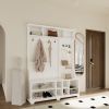 Hall Tree with Shoe Bench, Coat Rack ,Shoe Storage ,Storage Shelves and Pegboard, for Hallways, Halls and Bedrooms - White