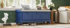TREXM Classic Shoe Bench with Cushion and Three Drawers, Fluted Entryway Bench, Navy Blue