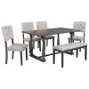 6-Piece Dining Table and Chair Set with Special-shaped Legs and Foam-covered Seat Backs&Cushions for Dining Room - Gray