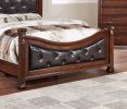 Formal Traditional Dark Cherry 1pc Queen Size Bed Tufted Faux Leather Headboard Footboard Bedframe - as Pic