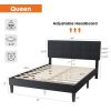 Queen Size Bed Frame - Linen Upholstered Platform Bed with Headboard, No Box Spring Needed with 800LBS Solid Wooden Slats Support, Dark grey