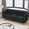 Black Velvet Sofa for Living Room,Buttons Tufted Square Arm Couch, Modern Couch Upholstered Button and Metal Legs, Sofa Couch