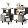 2 Pieces Wooden Modern Nightstand Set with Solid Wood Legs for Living Room - Grey