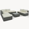 8-Pieces Outdoor Patio Furniture Sets, Garden Conversation Wicker Sofa Set, Single Sofa Combinable, Beige Cushions Gray Wicker - as Pic