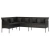 6 Piece Patio Dining Set with Cushions Black Poly Rattan - Black