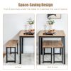 3 Pieces Dining Table Set with 2 Benches for Dining Room Kitchen Bar - Natural