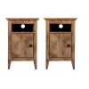 Modern Farmhouse Nightstand Set of 2; Wooden Bedside End Table with Switchable Door; Open Shelf; Hidden Storage- Brown