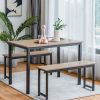 3 Pieces Dining Table Set with 2 Benches for Dining Room Kitchen Bar - Natural