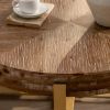 31.29"Modern Retro Splicing Round Coffee Table,Fir Wood Table Top with Gold Cross Legs Base(Same SKU:W757102843) - as Pic