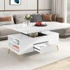 Modern Lift Top Coffee Table Multi Functional Table with Drawers - White - MDF+Steel