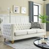 Velvet Sofa for Living Room,Buttons Tufted Square Arm Couch, Modern Couch Upholstered Button and Metal Legs, Sofa Couch