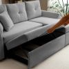 Convertible Pull Out Sleeper Sofa Bed with Reversible Storage Chaise, L Shaped Sectional Couch Bed with 2 Pillows, Grey - as Pic