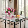 5 Pieces Dining Set with Tempered Glass Top Table and 4 Upholstered Chairs - As the picture shows