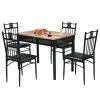 5 Pieces Dining Set Wood Metal Table and 4 Chairs with Cushions - Black