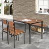4 Pieces Rustic Dining Table Set with 2 Chairs and Bench - Brown