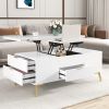Modern Lift Top Coffee Table Multi Functional Table with Drawers - White - MDF+Steel