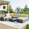 8-Pieces Outdoor Patio Furniture Sets, Garden Conversation Wicker Sofa Set, Single Sofa Combinable, Beige Cushions Gray Wicker - as Pic