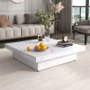 Square Marble Veneer Coffee Table Sliding Top with Storage in 39.4'' - White - MDF