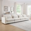 4 Seater Deep Seat Couches for Living Room, Comfy Beige Corduroy Sofas for Living Room Modern with 4 Waist Pillows - as Pic