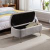Grey Storage Ottoman Bench for End of Bed Gold Legs, Modern Grey Faux Fur Entryway Bench