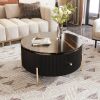 Modern Round Coffee Table with 2 large Drawers Storage Accent Table(31.5'') - Black - MDF