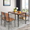 4 Pieces Rustic Dining Table Set with 2 Chairs and Bench - Brown