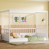 Twin Size Canopy Bed Frame with Guardrails for Kids,Floor Bed Twin with Four Poster Design,Kids Montessori Floor Bed,Wood Canopy (Twin,White)
