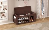 TREXM Retro Multifunctional Storage Bench with Cushion and Curved Side Panel for Entrance and Living Room (Espresso) - as Pic