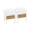 Set of 2, 15.75" Rattan End table with drawer, Modern nightstand, metal legs,side table for living room, bedroom,white - as Pic