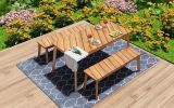 3 Pieces Acacia Wood Table Bench Dining Set For Outdoor & Indoor Furniture With 2 Benches, Picnic Beer Table- Acacia Wood