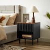 2 Set Nightstands with Grille Striped Doors, Mid Century Modern Nightstand, Bedside Table with Slatted Drawer Decor, End Tables Bedroom