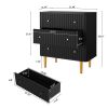 Black Modern 3 Drawer Dresser for Bedroom - Wood Storage Cabinet with Fluted Texture, Spacious Chest of Drawers Organizer- Black