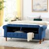 62" Bedroom Tufted Button Storage Bench, Modern Fabric Upholstered Ottoman, Window Bench (Blue)