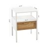 Set of 2, 15.75" Rattan End table with drawer, Modern nightstand, metal legs,side table for living room, bedroom,white - as Pic