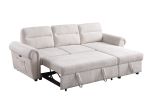 Hugo 97"W Beige Chenille Reversible Sleeper Sectional Sofa Chaise with USB Charger - as Pic