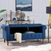 62" Bedroom Tufted Button Storage Bench, Modern Fabric Upholstered Ottoman, Window Bench (Blue)