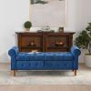 62" Bedroom Tufted Button Storage Bench, Modern Fabric Upholstered Ottoman, Window Bench (Blue)