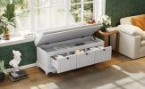 TREXM Classic Shoe Bench with Cushion and Three Drawers, Fluted Entryway Bench with Storage, Light Gray
