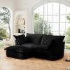 Slipcovered Sectional 2 Seater Sofa Couch with Convertible Ottoman, Wide and Deep Seat L Shaped Sofa with Detachable Cover, Black Corduroy Fabric